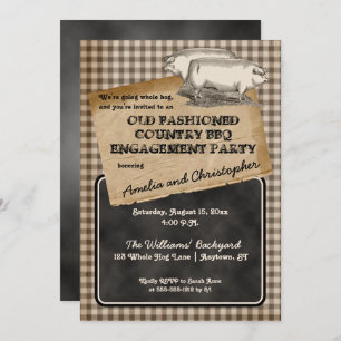 Rustic Pig Roast Backyard BBQ Engagement Party Kaart