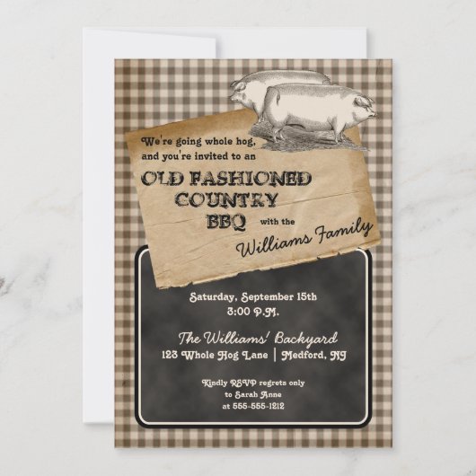 Rustic Pigs Pork Backyard Cookout BBQ Picnic Kaart (Voorkant)