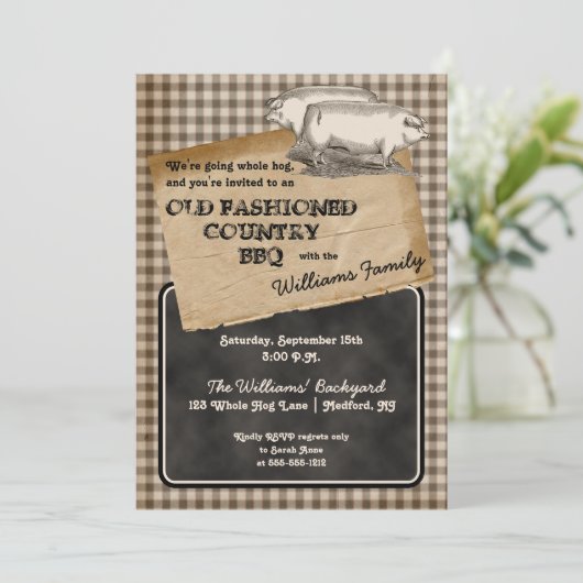 Rustic Pigs Pork Backyard Cookout BBQ Picnic Kaart (Staand voorkant)