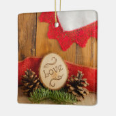 Rustic Pine and Red Lace Winter Woodland Wedding Keramisch Ornament (Links)