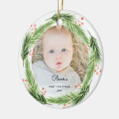 Rustic Pine Baby 1e kerstfoto Keramisch Ornament (Links)