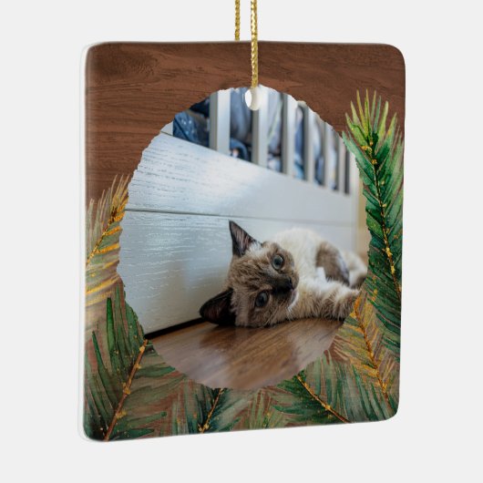Rustic Pine Branch Pet's Eerste Kerst Keepsake Keramisch Ornament (Rechts)