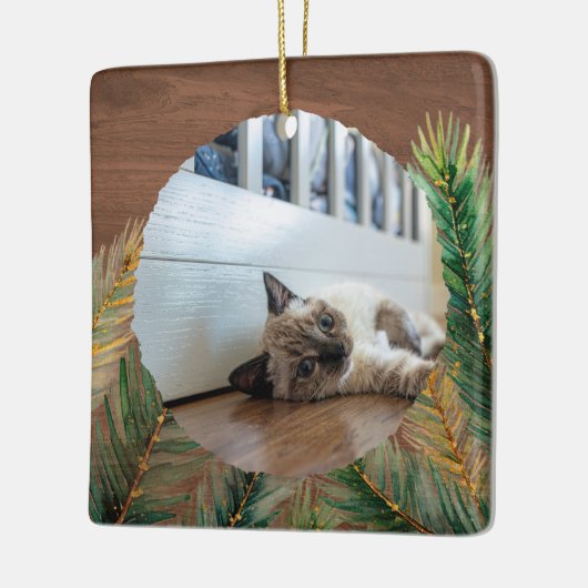 Rustic Pine Branch Pet's Eerste Kerst Keepsake Keramisch Ornament (Links)