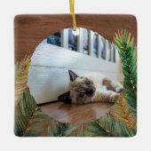 Rustic Pine Branch Pet's Eerste Kerst Keepsake Keramisch Ornament (Voorkant)