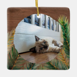 Rustic Pine Branch Pet's Eerste Kerst Keepsake Keramisch Ornament