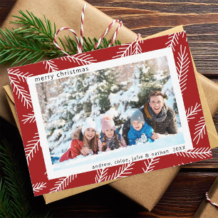 Rustic Pine Branch Red-kerstfoto Feestdagenkaart