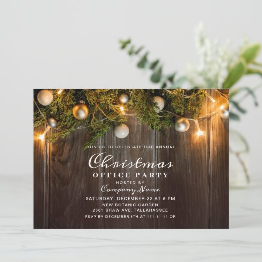 Rustic Pine Cones Corporate Kerstparty Kaart (Staand voorkant)