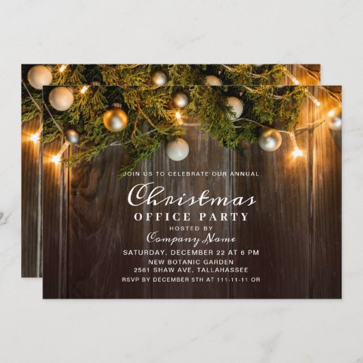 Rustic Pine Cones Corporate Kerstparty Kaart (Voorkant / Achterkant)