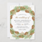 Rustic Pine Cones Wreath Kerstbruiloft Kaart (Voorkant)