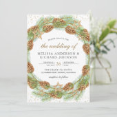 Rustic Pine Cones Wreath Kerstbruiloft Kaart (Staand voorkant)