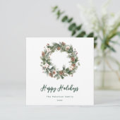 Rustic Pine Cotton Waterverf Greenery Wreath Feestdagenkaart (Staand voorkant)