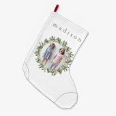 Rustic Pine en Floral Photo Wreator met naam Grote Kerstsok (Voorkant (Hangend))