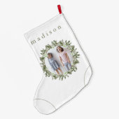Rustic Pine en Floral Photo Wreator met naam Grote Kerstsok (Achterkant (Hangend))