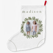 Rustic Pine en Floral Photo Wreator met naam Grote Kerstsok (Achterkant)