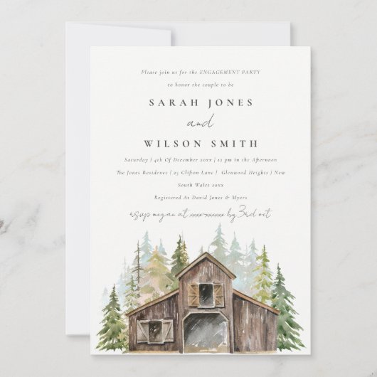 Rustic Pine Forest Barnyard Fiançailles Invitation (Devant)