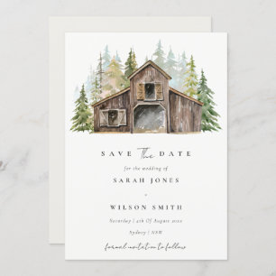 Rustic Pine Forest Barnyard Save the Date Card Bedankkaart