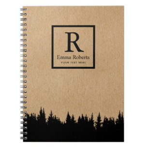 Rustic Pine Forest Monogram  Kraft Notitieboek