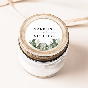 Rustic Pine Forest Personalized Wedding Ronde Sticker