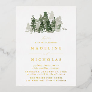 Rustic Pine Forest Wedding Folie Uitnodiging Briefkaart