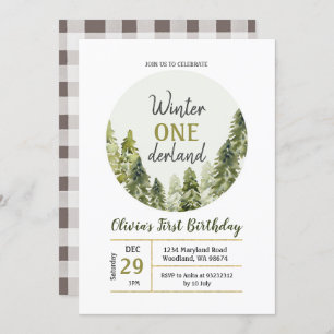 Rustic Pine Tree ONE derland Invitation d'annivers