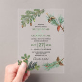 Rustic Pine Trees Forest Greenery Wedding Acryl Uitnodigingen (Insitu (Draagbaar))