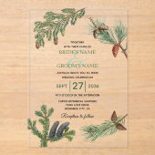 Rustic Pine Trees Forest Greenery Wedding Acryl Uitnodigingen (Voorkant)
