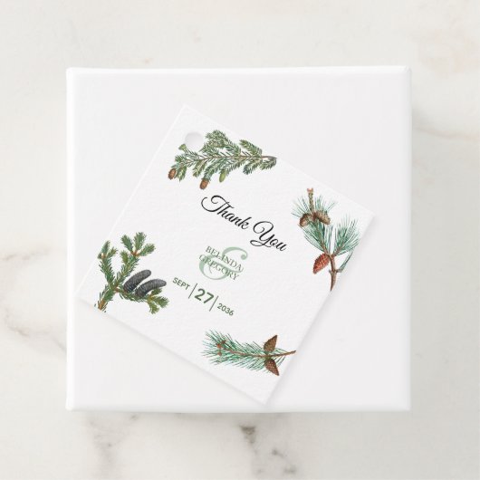 Rustic Pine Trees Forest Greenery Wedding Bedankjes Labels (In situ)