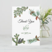 Rustic Pine Trees Forest Greenery Wedding Bedankkaart (Staand voorkant)