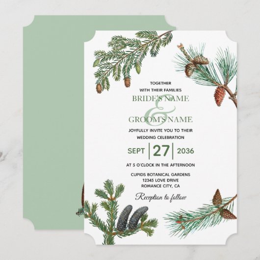 Rustic Pine Trees Forest Greenery Wedding Kaart (Voorkant / Achterkant)