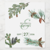 Rustic Pine Trees Forest Greenery Wedding Wijn Etiket (Enkel label)