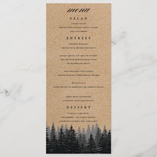 Rustic Pine Trees Kraft Winter Menu (Voorkant)