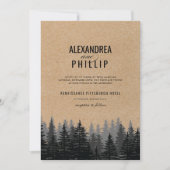 Rustic Pine Trees Kraft Winter Wedding Kaart (Voorkant)