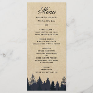 Rustic Pine Trees Kraft Winter Wedding Menu