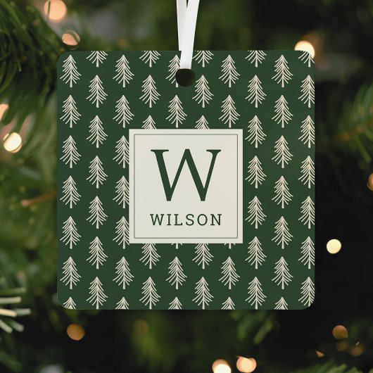 Rustic Pine Trees Monogram Kerstfoto Metalen Ornament