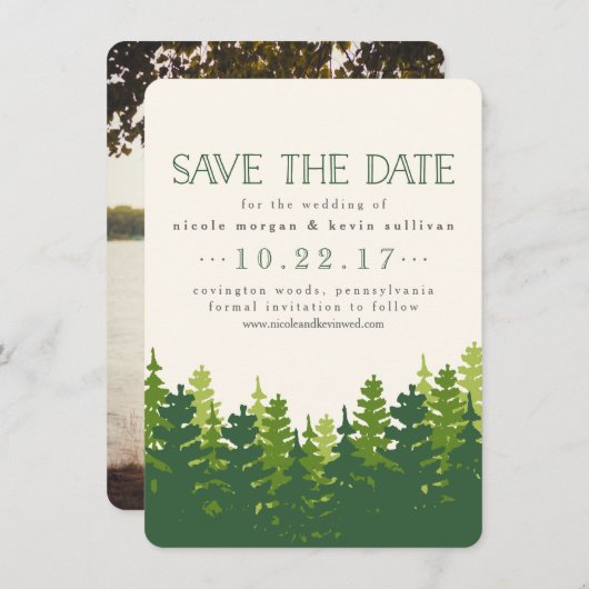 Rustic Pine Trees sparen de Datum Save The Date (Voorkant / Achterkant)
