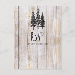 Rustic Pine Trees Wooden Simple Wedding RSVP Uitnodiging Briefkaart