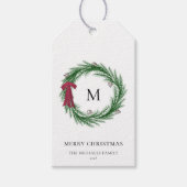 Rustic Pine Waterverf Holiday Wreator Monogram Gi Cadeaulabel (Voorkant)