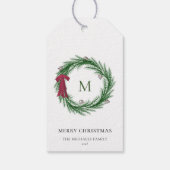 Rustic Pine Waterverf Holiday Wreator Monogram Gi Cadeaulabel (Achterkant)