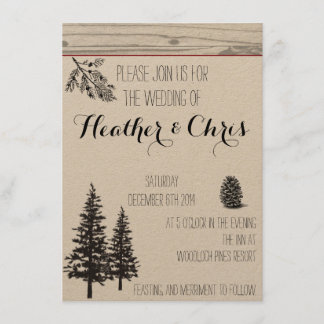 Rustic Pine Wedding Invitation Kaart