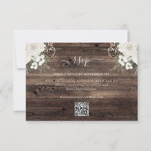 Rustic Pine Winter Wedding QR Code RSVP Card (Devant)