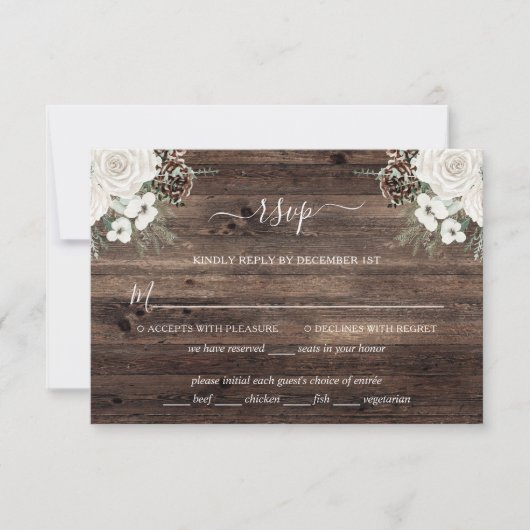 Rustic Pine Winter Wedding RSVP Card (Voorkant)