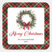 Rustic Pine Wreath Custom Name Christmas Stickers (Devant)