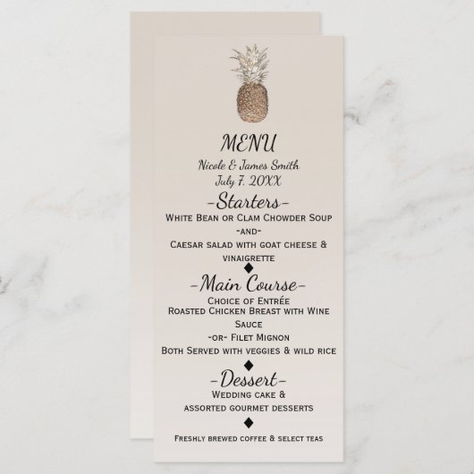 Rustic Pineappy Tropical Hawaiian Menu Mariage (Devant / Derrière)
