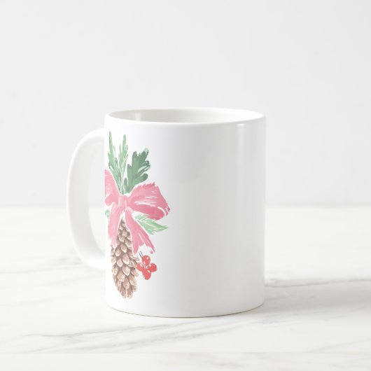 Rustic Pinecone Christmas Mug with Red Bow (Devant gauche)