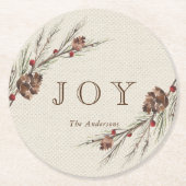 Rustic Pinecone Custom Text Holiday Ronde Kartonnen Onderzetter (Voorkant)