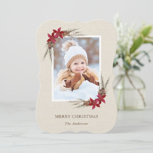 Rustic Pinecone kerstfeestay-fotokaart Feestdagenkaart (Staand voorkant)