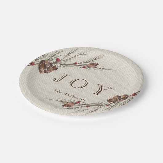 Rustic Pinecone Kerstfeestdag Papieren Bordje (Gekanteld)