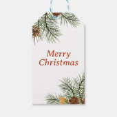 Rustic Pinecone Pine Tree Leaves Merry Kerstmis Cadeaulabel (Voorkant)