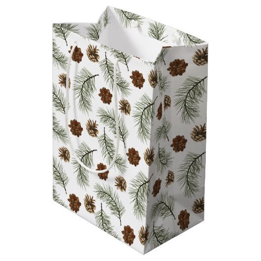 Rustic Pinecone Pine Tree Leaves Pattern Medium Cadeauzakje (Achterkant Gekanteld)