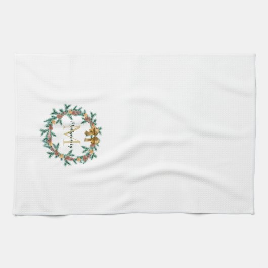 Rustic Pinecone | Sterren kerstgeschreeuw monogram Theedoek (Horizontaal)